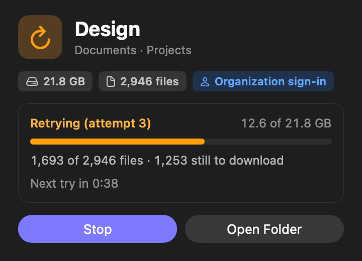 A library in the Retrying state while SharePoint asks the app to slow down.