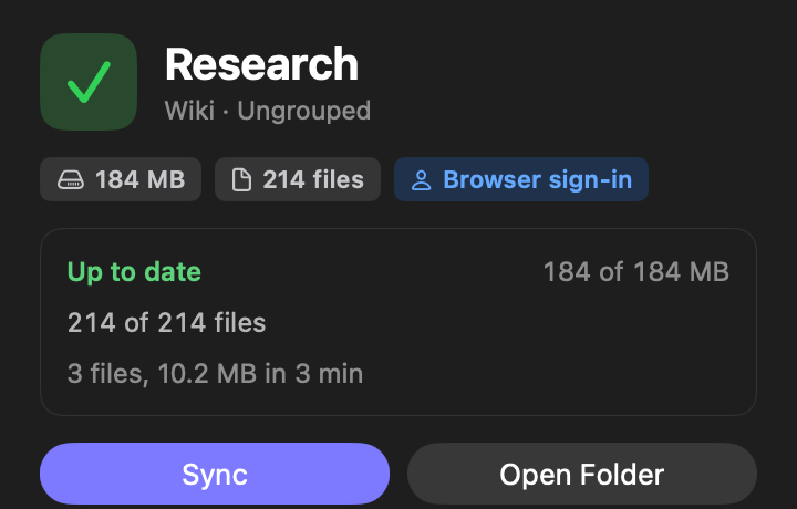 A library up to date, 214 of 214 files, after a later sync that fetched 3 files.